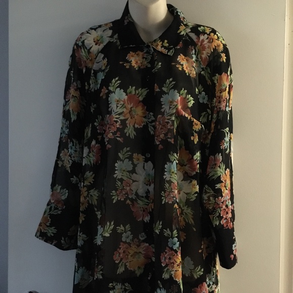 ZARA Black Floral Chiffon Maxi Shirt Dress - Picture 2 of 4